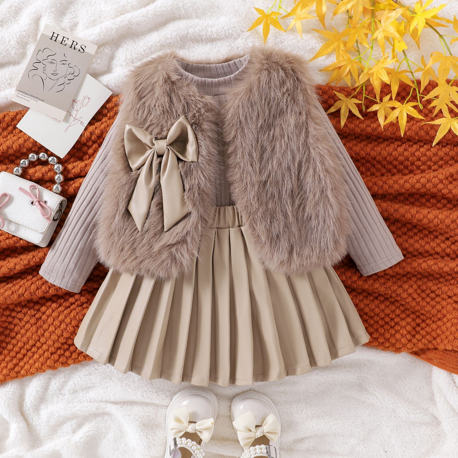 Jade Princesses Faux Fur Vest Set - girls luxury formal vest set - holiday formalwear