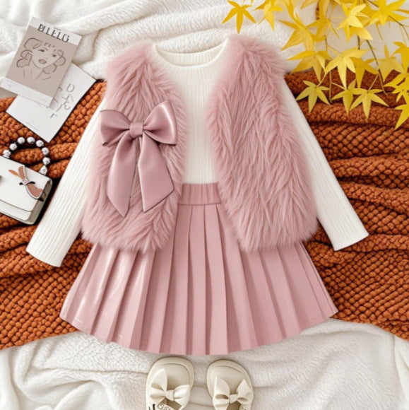 Jade Princesses Faux Fur Vest Set styled - girls holiday formal outfit