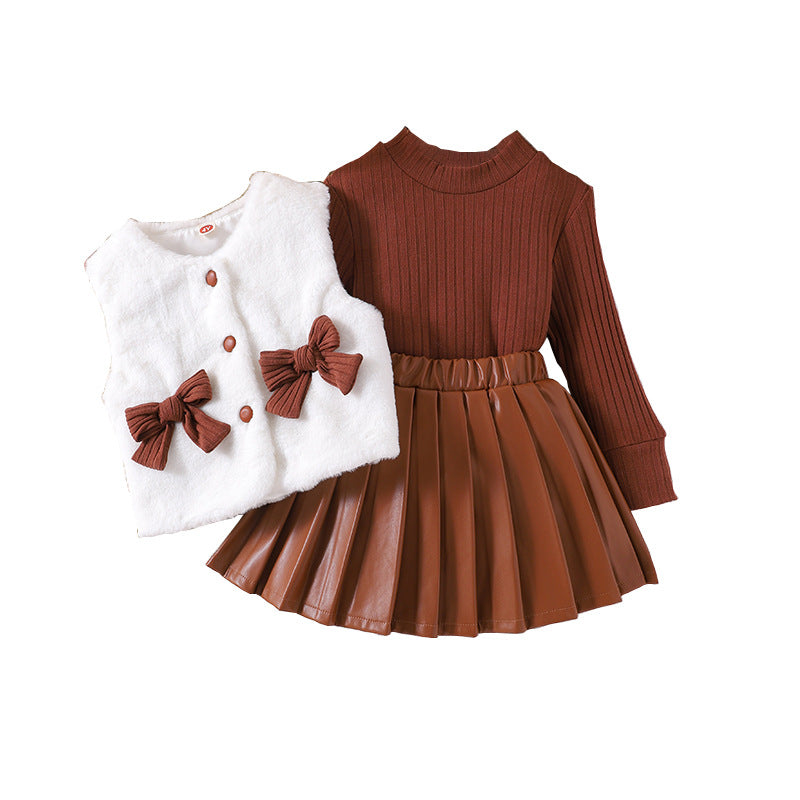 Jade Princesses Harvest Spice Faux Leather Skirt Set - girls fall formal outfit