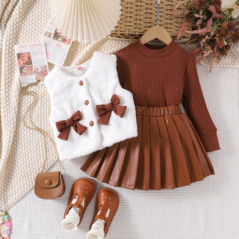 Jade Princesses Harvest Spice Skirt Set detail - girls luxury faux leather formal set